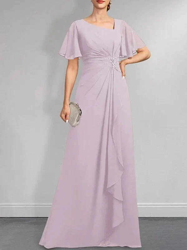 A-line Asymmetrical Floor-Length Chiffon Mother of the Bride Dress With Pleated Beading Sequins - Image 7