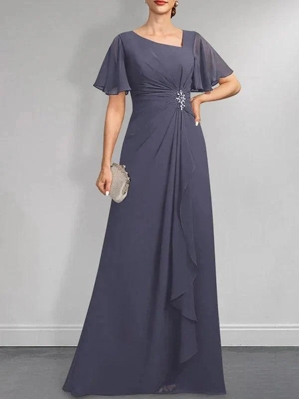 A-line Asymmetrical Floor-Length Chiffon Mother of the Bride Dress With Pleated Beading Sequins - Image 8