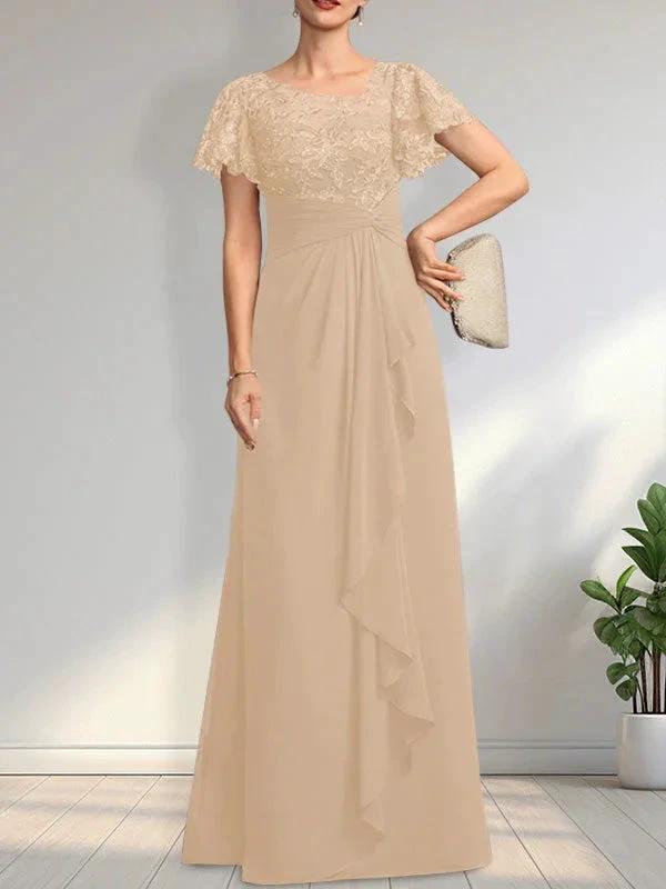 A-line Asymmetrical Illusion Floor-Length Lace Chiffon Mother of the Bride Dress With Cascading Ruffles Sequins - Image 10