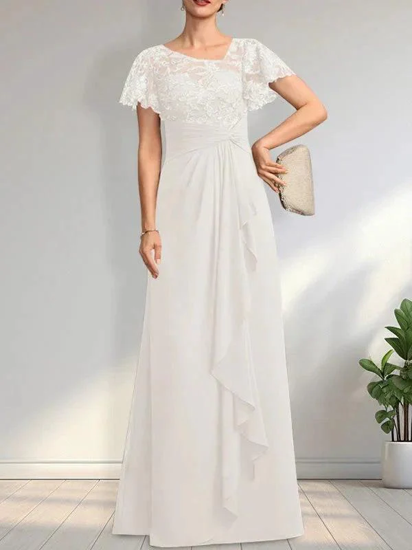 A-line Asymmetrical Illusion Floor-Length Lace Chiffon Mother of the Bride Dress With Cascading Ruffles Sequins - Image 28