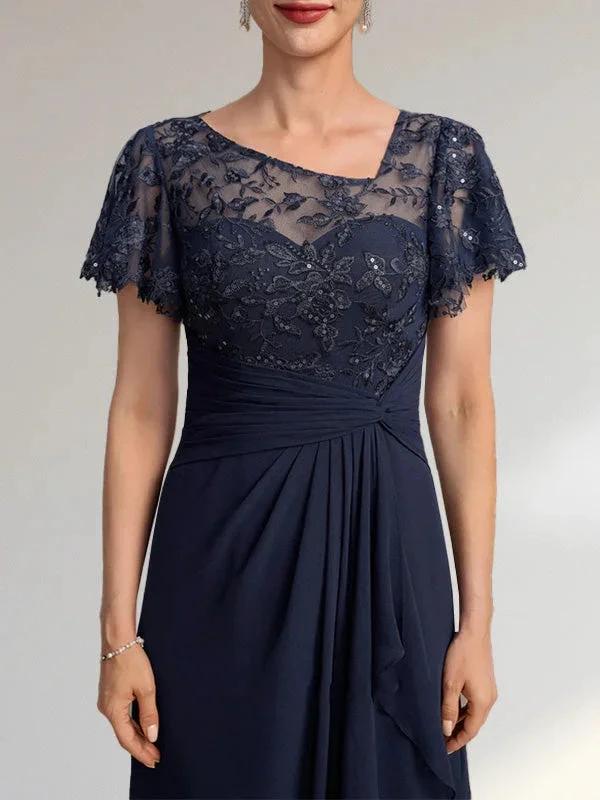 A-line Asymmetrical Illusion Floor-Length Lace Chiffon Mother of the Bride Dress With Cascading Ruffles Sequins - Image 4