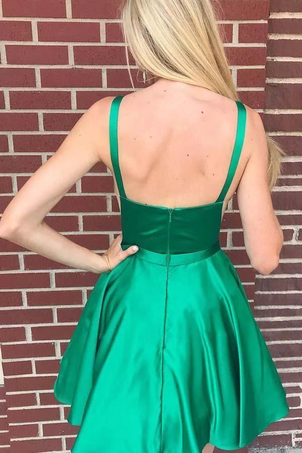 A-line Bateau Backless Knee Length Green Homecoming Dress with Pockets PD380 - Image 2