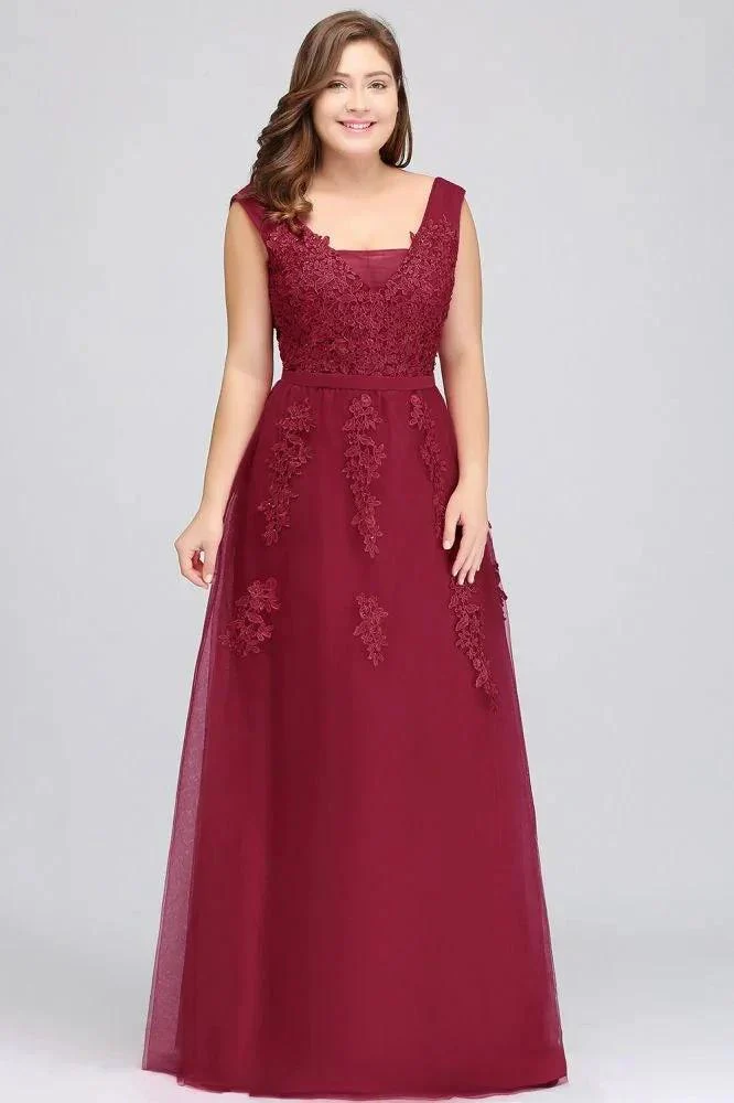 A-Line Bateau Long Plus size Sleeveless Evening Dresses with Appliques - Image 10
