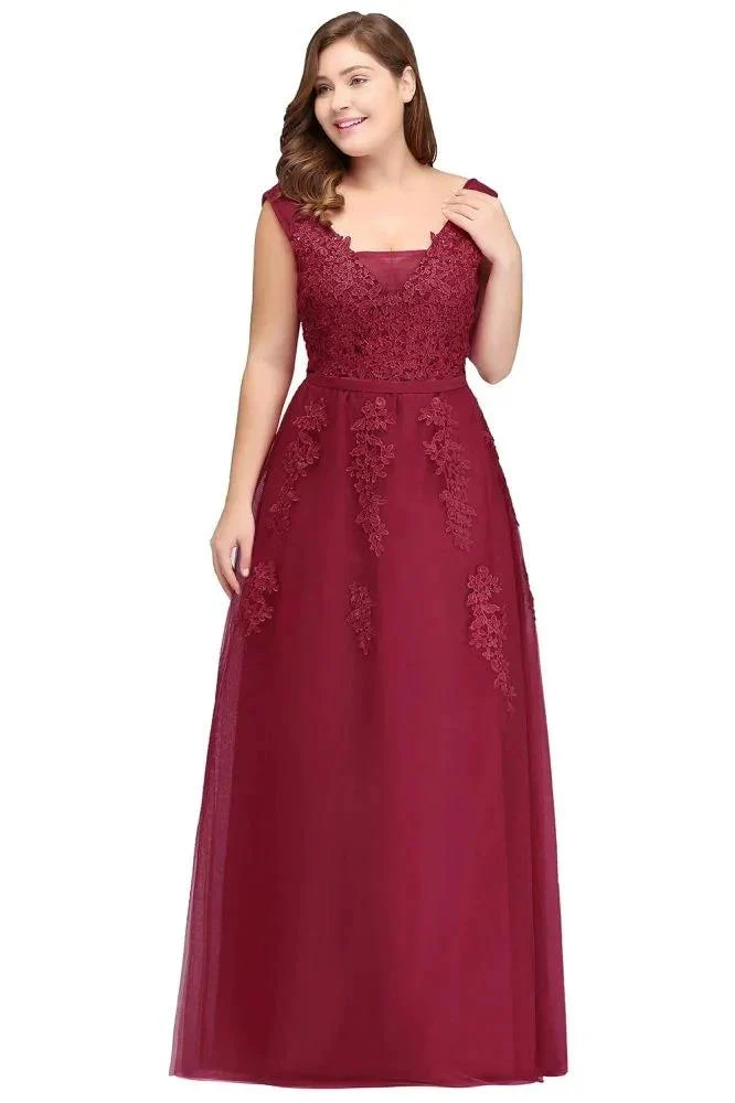 A-Line Bateau Long Plus size Sleeveless Evening Dresses with Appliques - Image 2