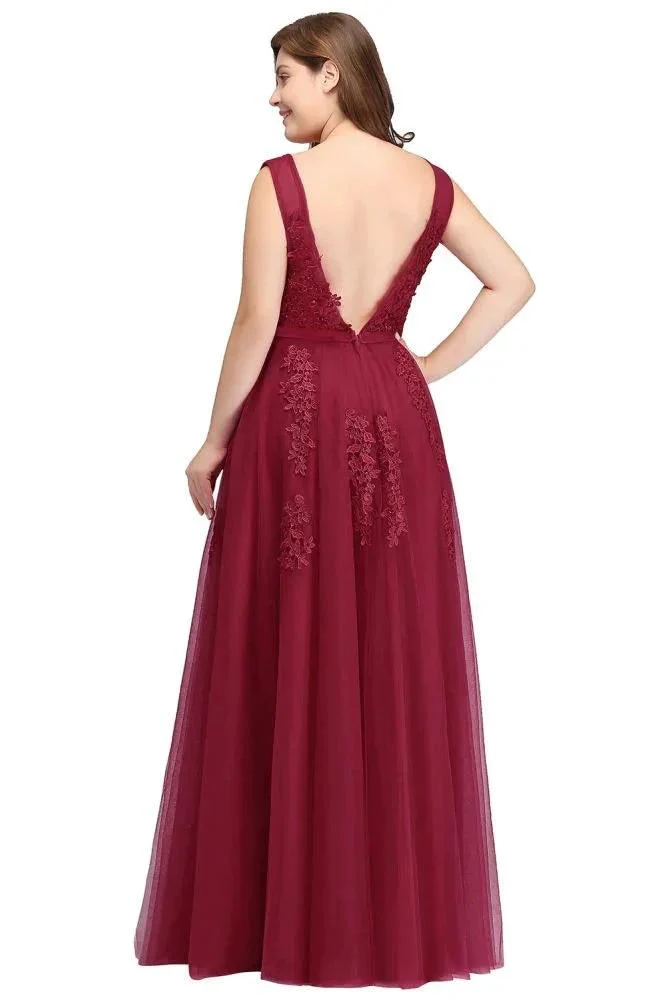 A-Line Bateau Long Plus size Sleeveless Evening Dresses with Appliques - Image 3