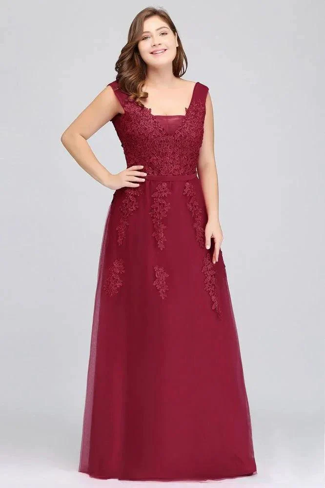 A-Line Bateau Long Plus size Sleeveless Evening Dresses with Appliques - Image 5