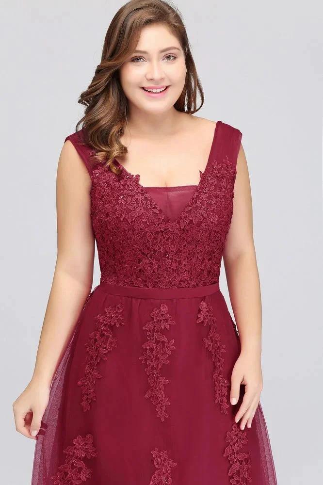 A-Line Bateau Long Plus size Sleeveless Evening Dresses with Appliques - Image 6