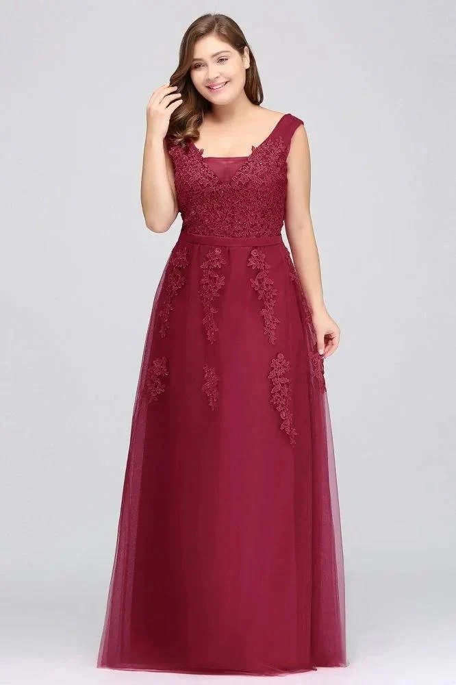 A-Line Bateau Long Plus size Sleeveless Evening Dresses with Appliques - Image 7