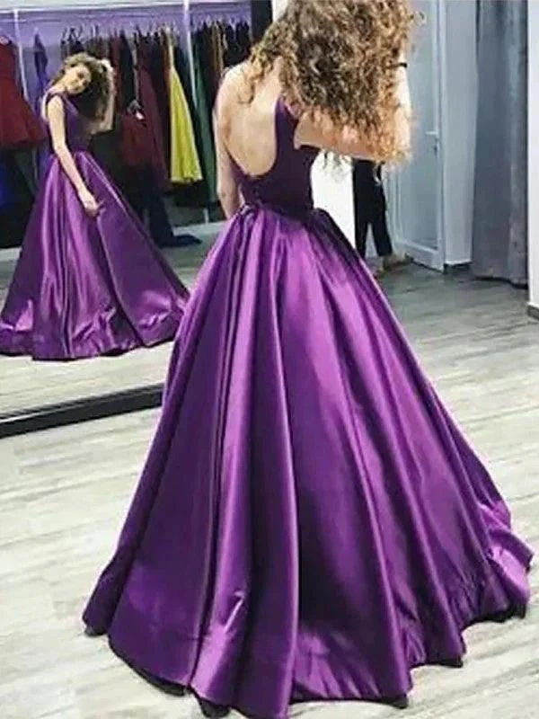 A-Line Bateau Sleeveless Floor-Length With Ruffles Satin Prom Dresses - Image 2