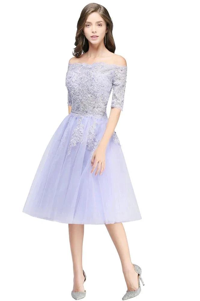 A-line Bateau Tulle Prom Dress with Appliques - Image 2