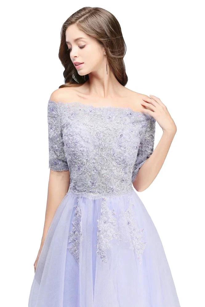 A-line Bateau Tulle Prom Dress with Appliques - Image 5