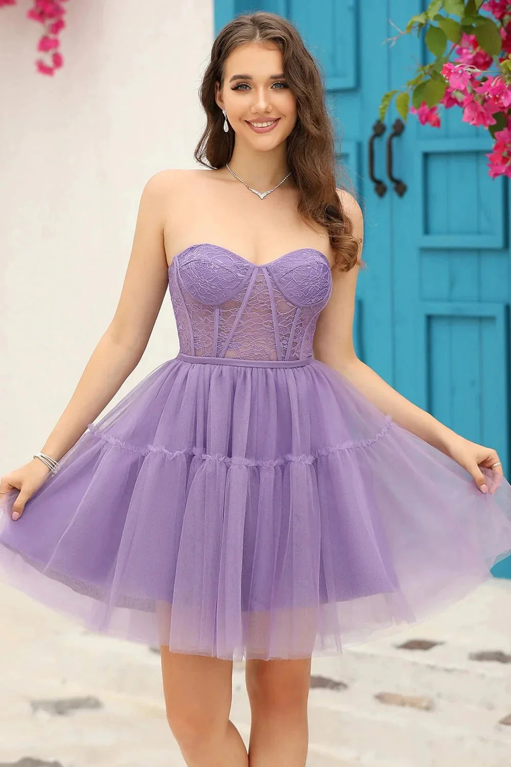 Black A-Line Corset Detachable Long Sleeves Homecoming Dress - Image 10