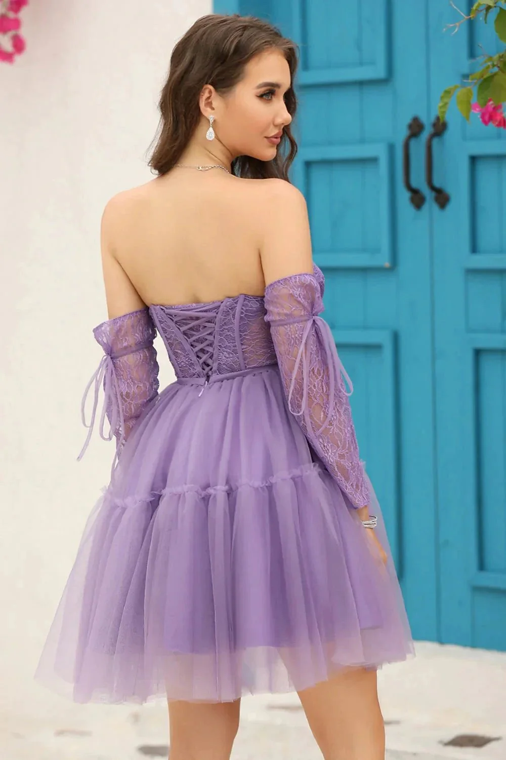 Black A-Line Corset Detachable Long Sleeves Homecoming Dress - Image 9