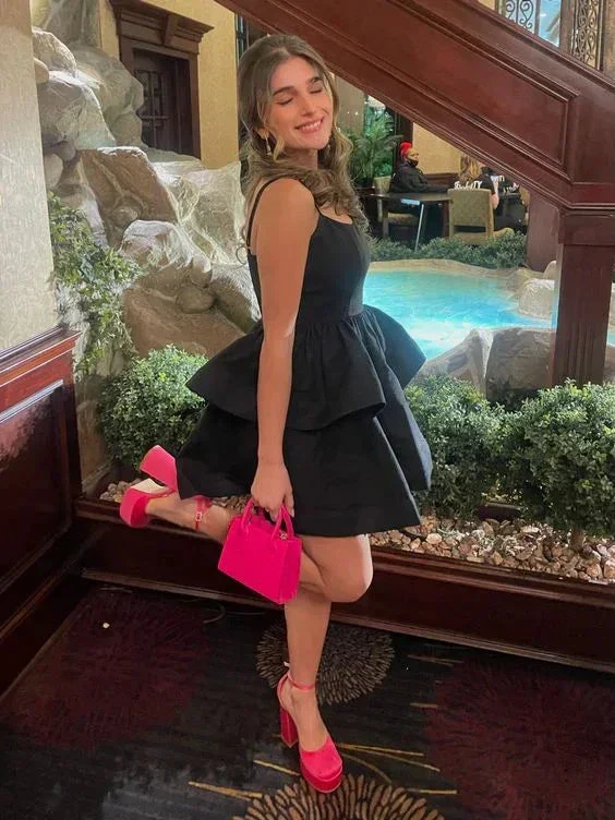 A-line Black Homecoming Dress Short Party Dress Y2069 - Image 2