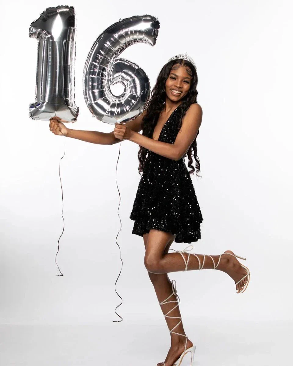 A-line Black Sequin Homecoming Dress Black Birthday Party Dress Y4601 - Image 3