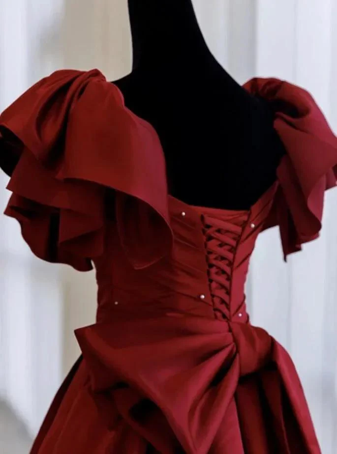 A line Burgundy satin long prom dress evening dress Y1183 - Image 2