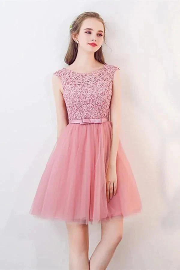 A-Line Cap Sleeves Appliques Bowknot Crystal Sashes Homecoming Dress PG154 - Image 2