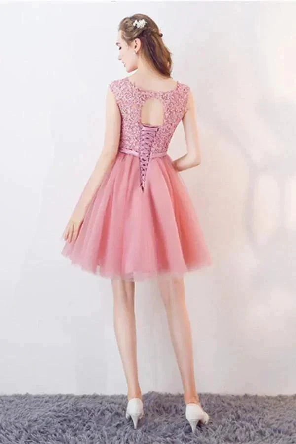 A-Line Cap Sleeves Appliques Bowknot Crystal Sashes Homecoming Dress PG154 - Image 3