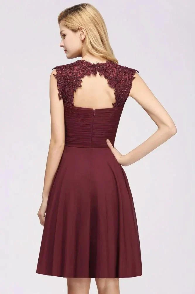 A-line Chiffon Appliques Jewel Sleeveless Knee-Length Bridesmaid Dresses with Ruffles - Image 3