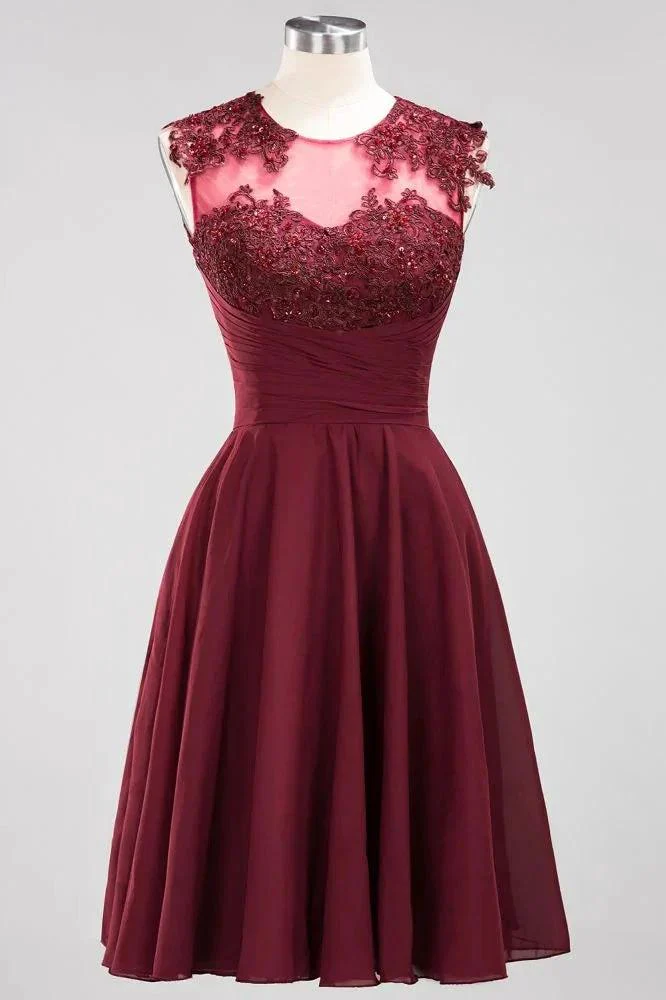 A-line Chiffon Appliques Jewel Sleeveless Knee-Length Bridesmaid Dresses with Ruffles - Image 4