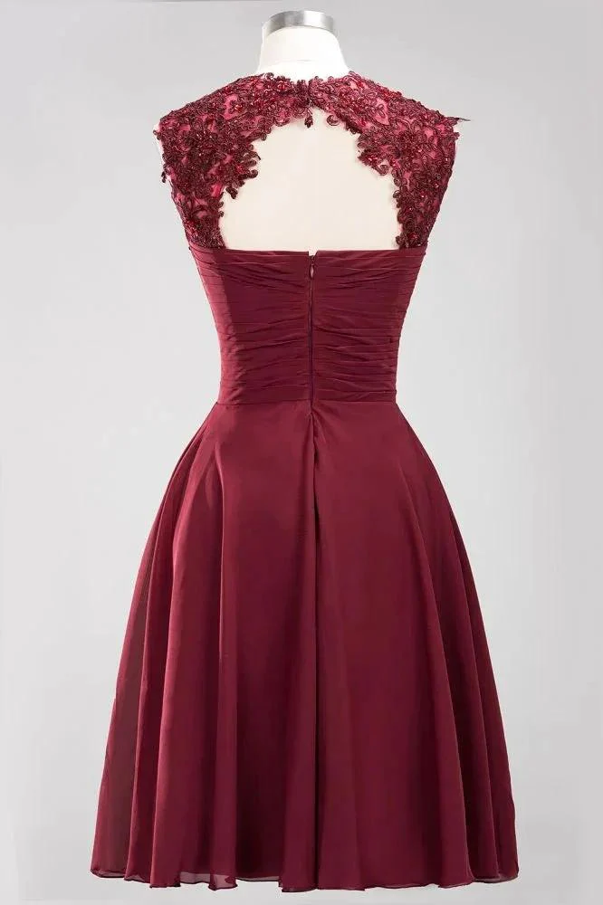 A-line Chiffon Appliques Jewel Sleeveless Knee-Length Bridesmaid Dresses with Ruffles - Image 5