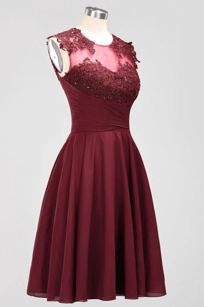 A-line Chiffon Appliques Jewel Sleeveless Knee-Length Bridesmaid Dresses with Ruffles - Image 6