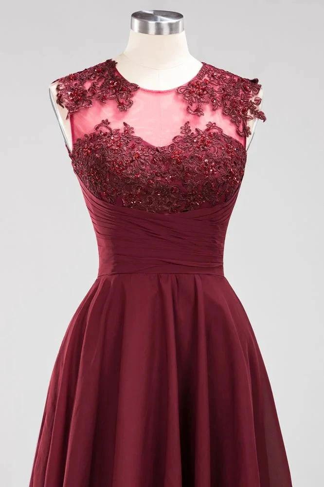 A-line Chiffon Appliques Jewel Sleeveless Knee-Length Bridesmaid Dresses with Ruffles - Image 7