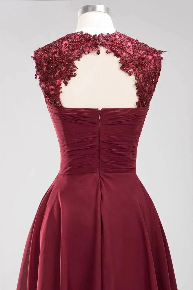 A-line Chiffon Appliques Jewel Sleeveless Knee-Length Bridesmaid Dresses with Ruffles - Image 8