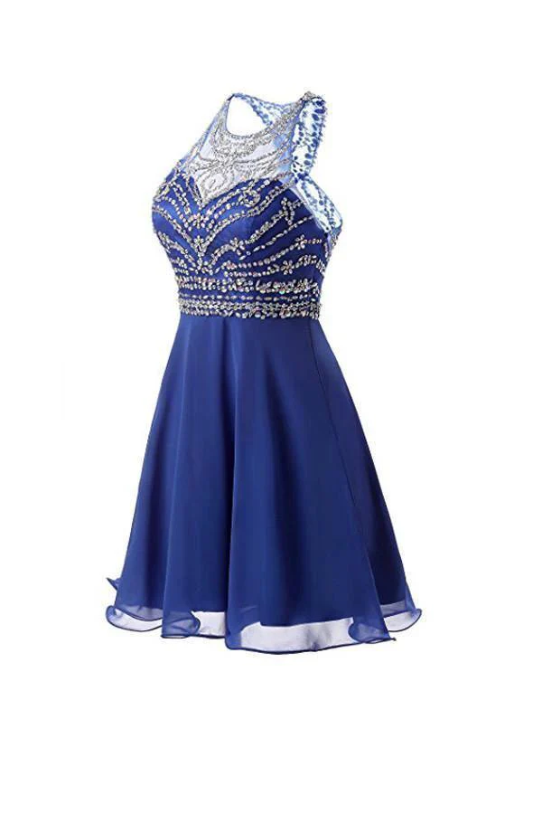 A Line Chiffon Blue Homecoming Dresses Short Prom Dresses PG090 - Image 2