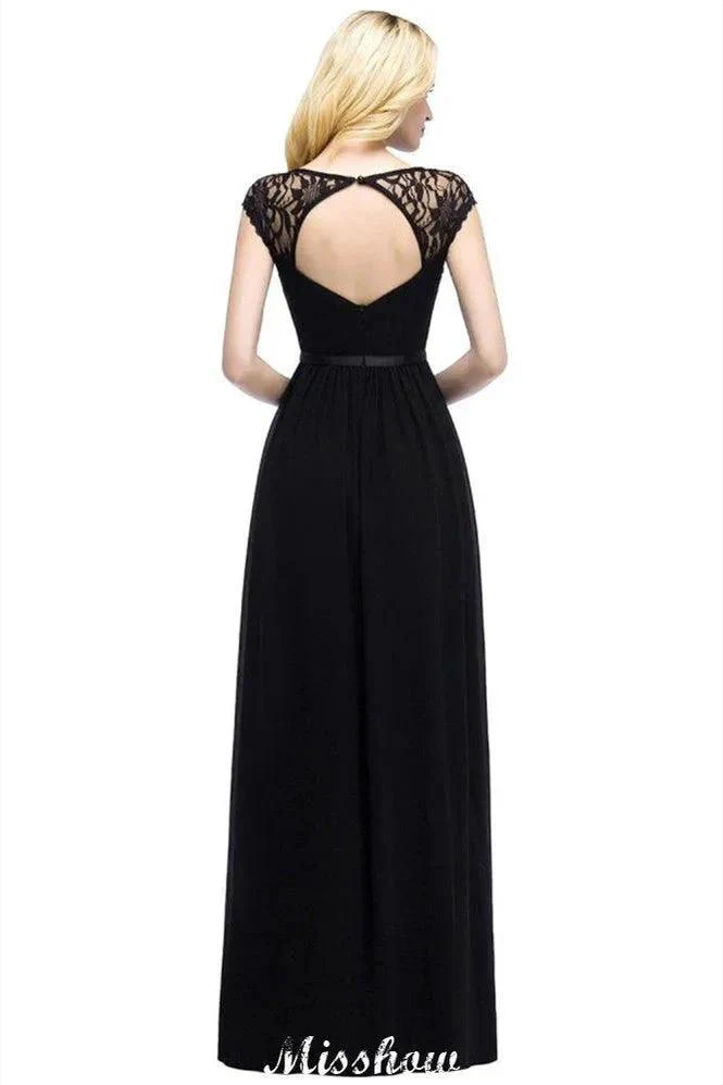 A-Line Chiffon Bridesmaid Dresses Scoop Cap Sleeves Wedding Party Dress - Image 2