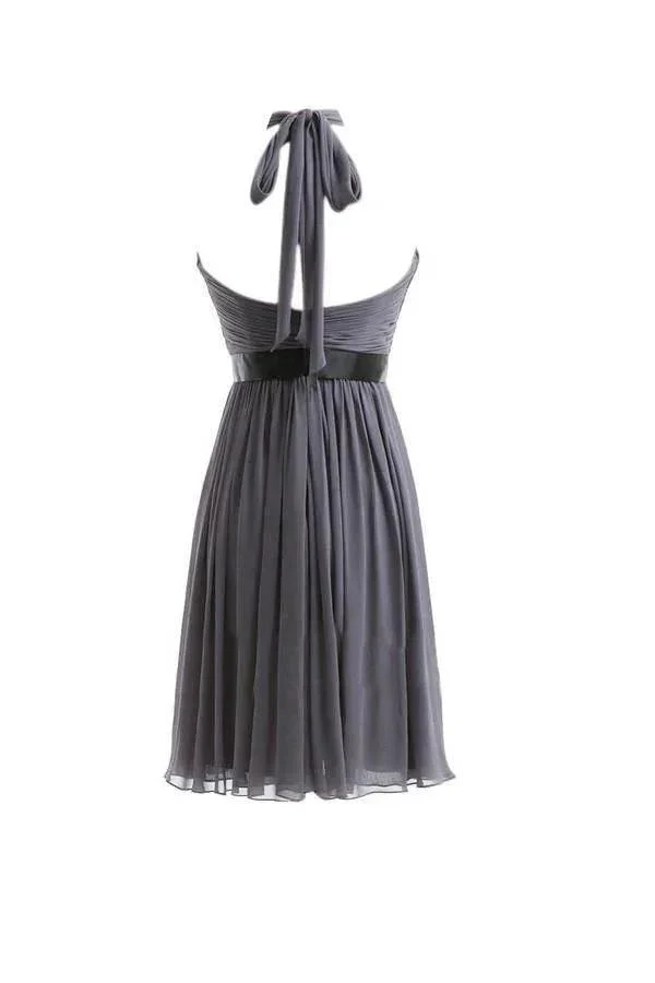 A-line Chiffon Halter Ruched Sash High Low Bridesmaid Dresses BD016 - Image 2