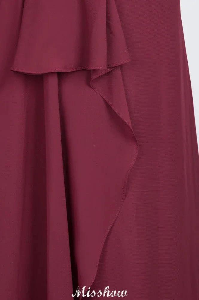 A-Line Chiffon Halter V-Neck Sleeveless Floor-Length Bridesmaid Dress with Ruffle - Image 7