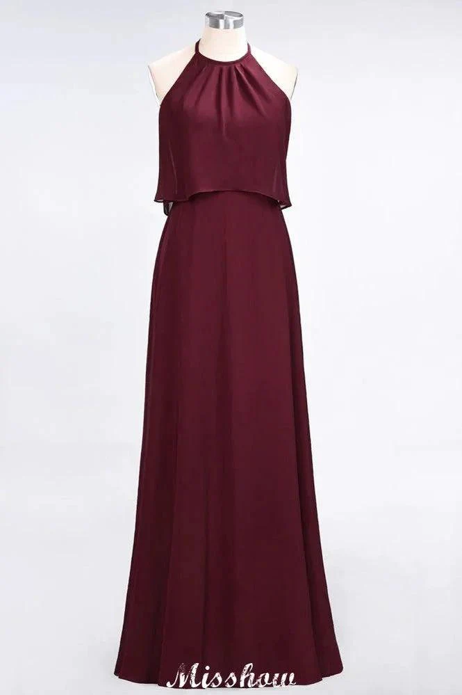 A-Line Chiffon Jewel Sleeveless Bridesmaid Dress Floor-Length Formal Event Dress - Image 2