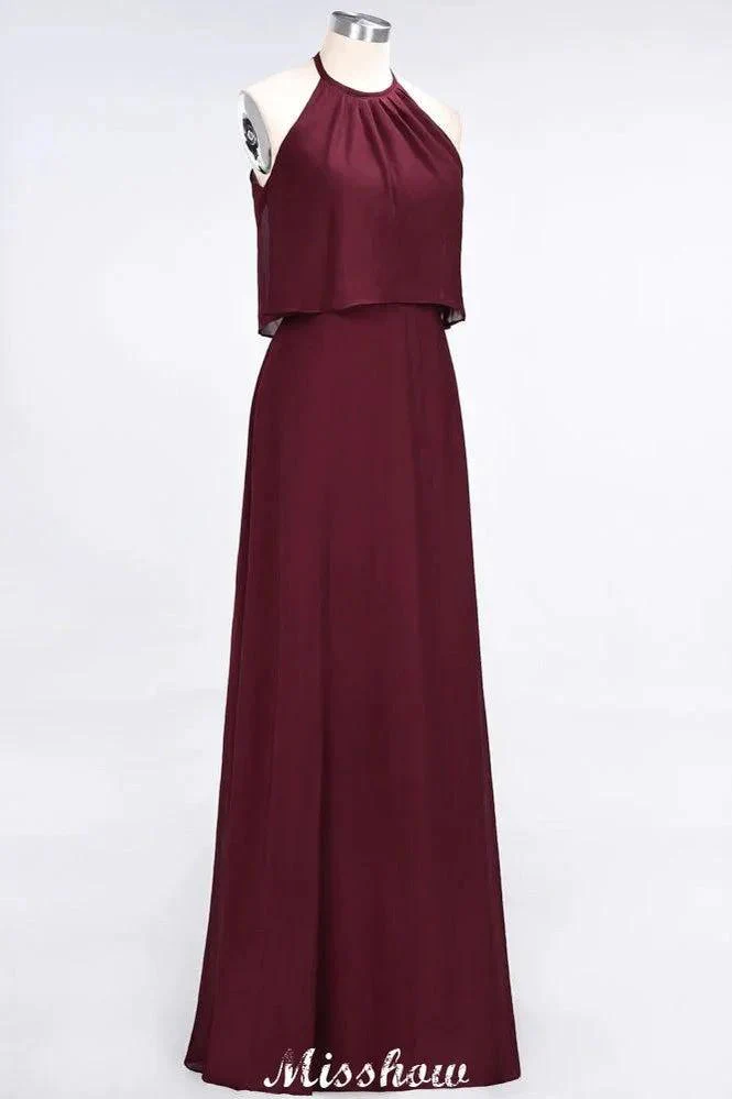 A-Line Chiffon Jewel Sleeveless Bridesmaid Dress Floor-Length Formal Event Dress - Image 4