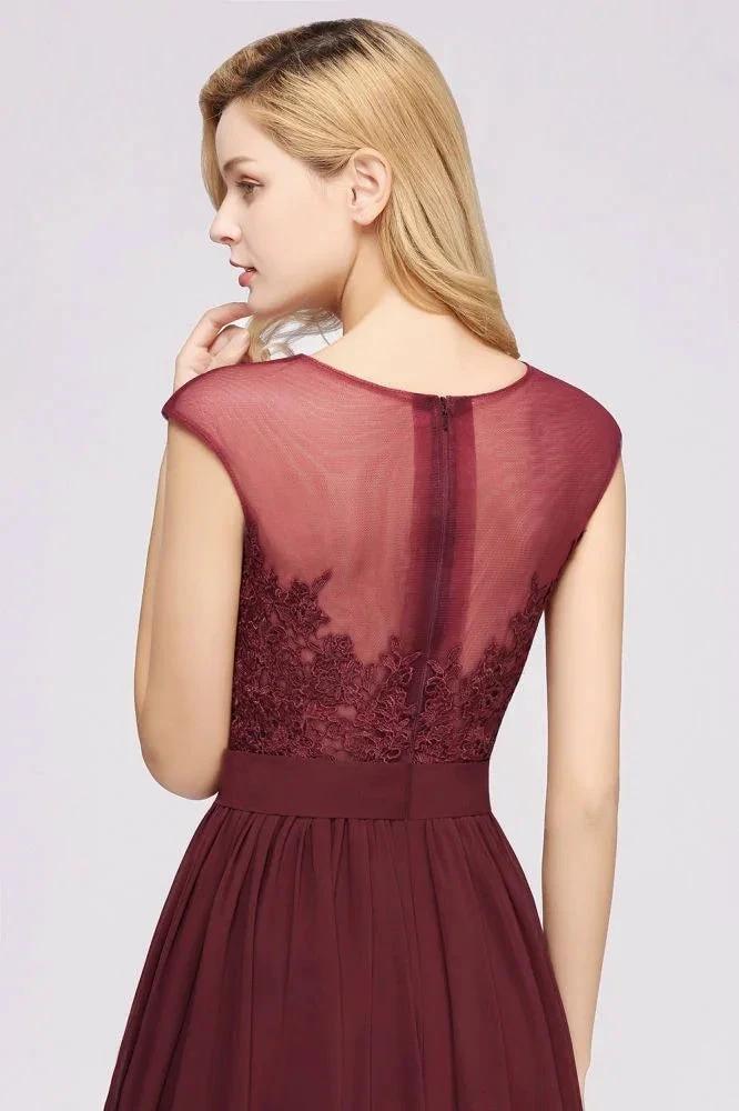 A-line Chiffon Lace Jewel Sleeveless Floor-Length Bridesmaid Dresses with Appliques - Image 10