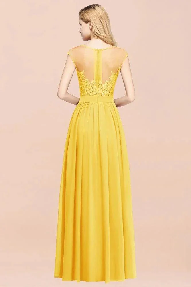 A-line Chiffon Lace Jewel Sleeveless Floor-Length Bridesmaid Dresses with Appliques - Image 2