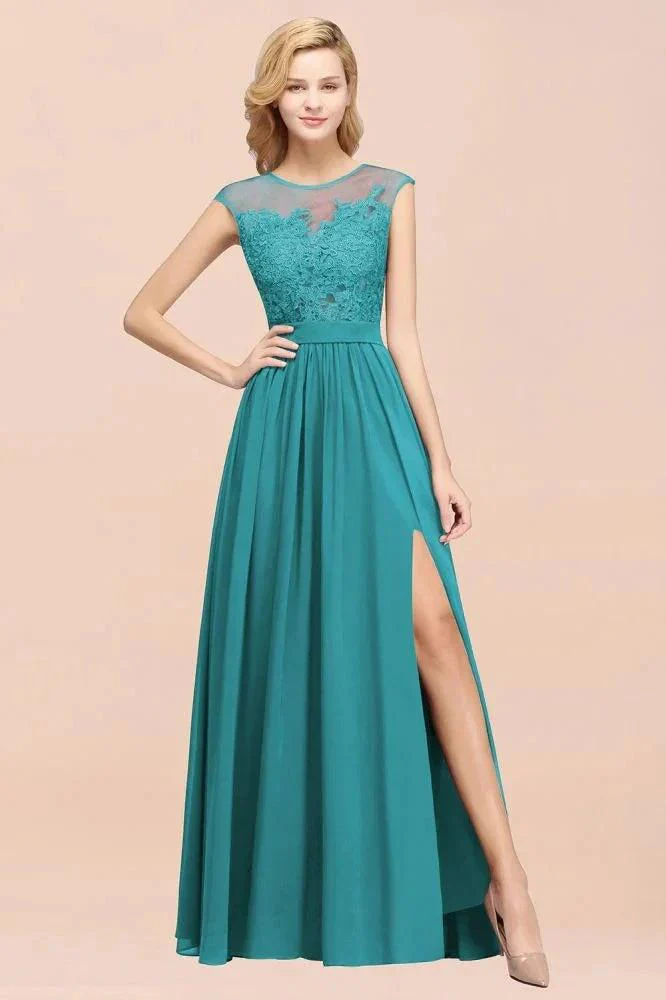A-line Chiffon Lace Jewel Sleeveless Floor-Length Bridesmaid Dresses with Appliques - Image 3