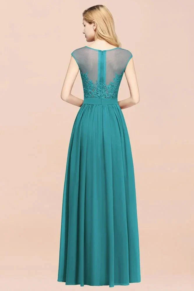 A-line Chiffon Lace Jewel Sleeveless Floor-Length Bridesmaid Dresses with Appliques - Image 4