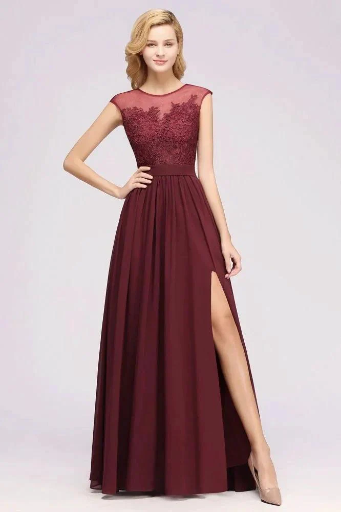 A-line Chiffon Lace Jewel Sleeveless Floor-Length Bridesmaid Dresses with Appliques - Image 5