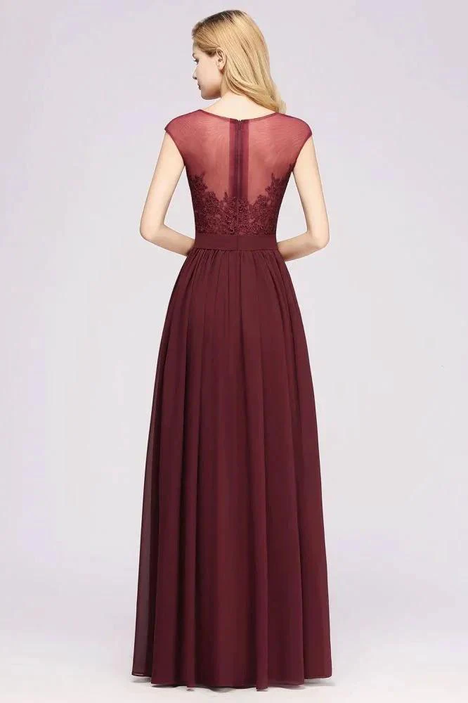 A-line Chiffon Lace Jewel Sleeveless Floor-Length Bridesmaid Dresses with Appliques - Image 6