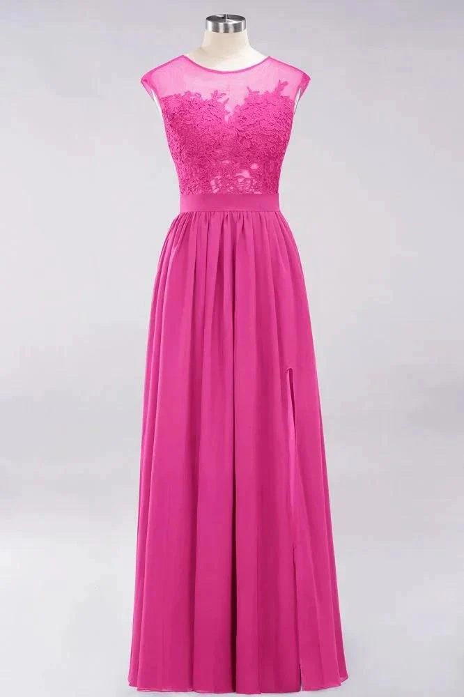 A-line Chiffon Lace Jewel Sleeveless Floor-Length Bridesmaid Dresses with Appliques - Image 7