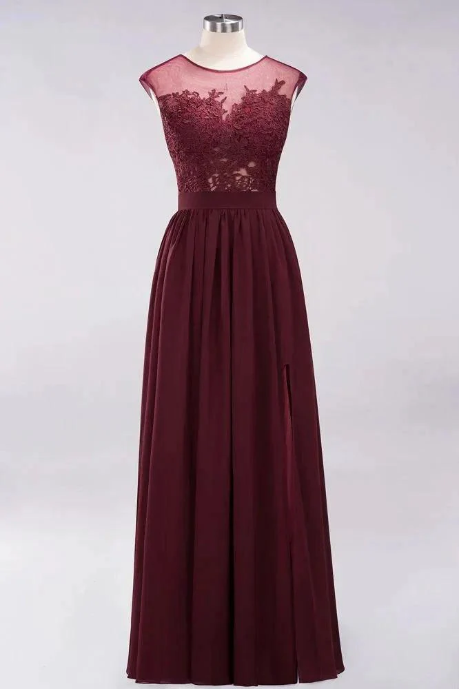 A-line Chiffon Lace Jewel Sleeveless Floor-Length Bridesmaid Dresses with Appliques - Image 8