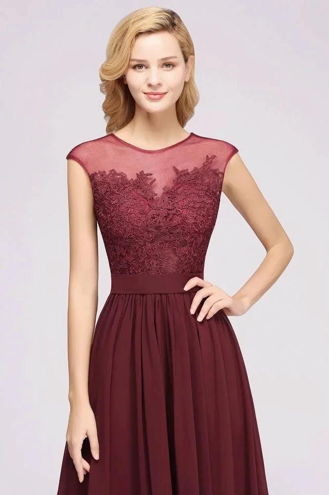A-line Chiffon Lace Jewel Sleeveless Floor-Length Bridesmaid Dresses with Appliques - Image 9