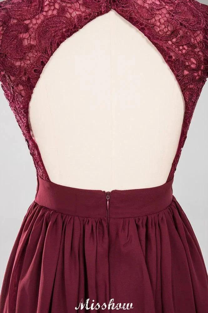 A-line Chiffon Lace V-Neck Sleeveless Floor-Length Bridesmaid Dresses with Ruffles - Image 9