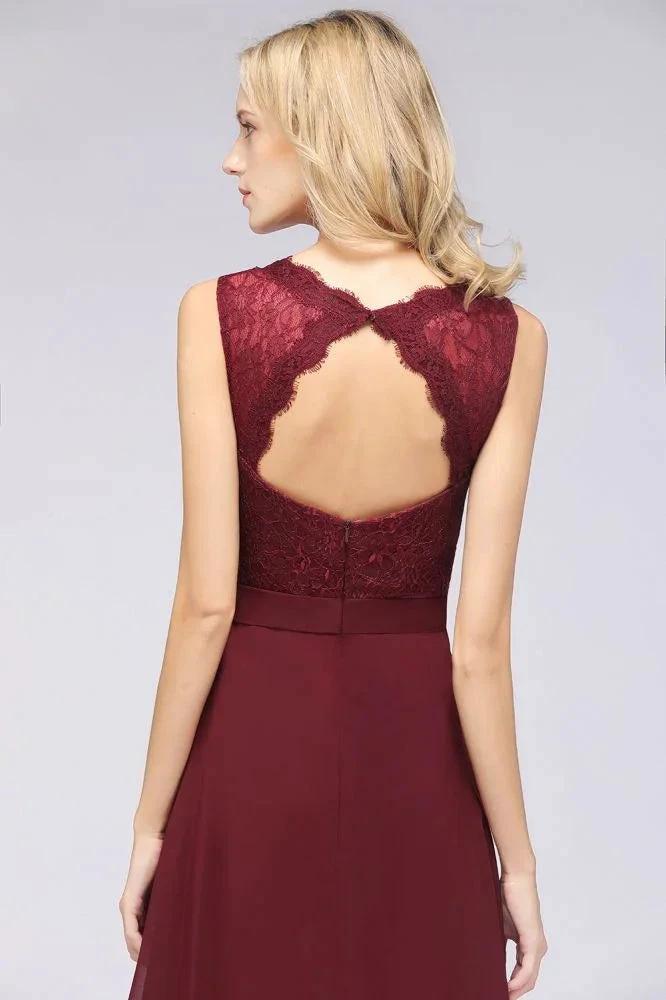 A-Line Chiffon Lace V-Neck Sleeveless Floor-Length Bridesmaid Dresses with Ruffles - Image 8