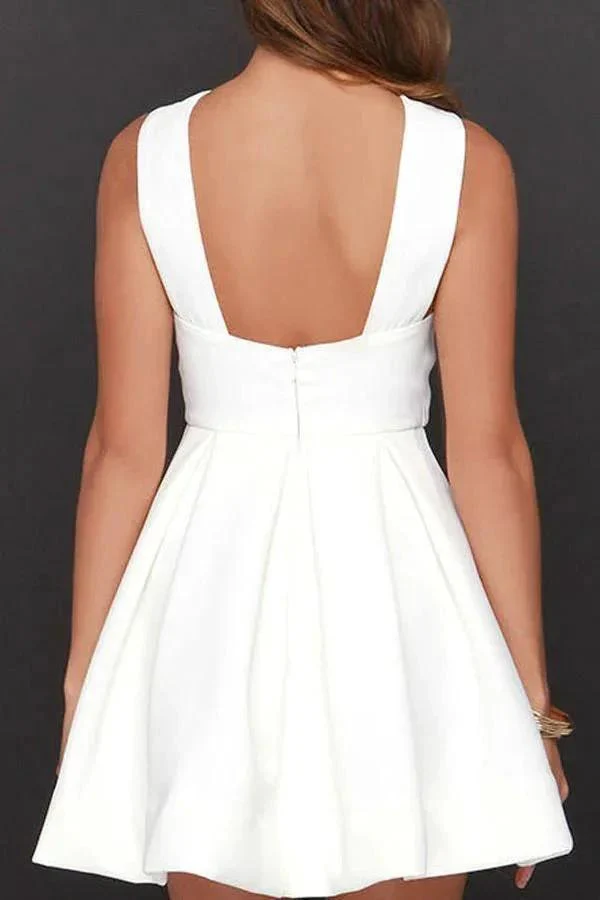 A-line Chiffon Satin White Graduation Dresses Homecoming Dress PG149 - Image 2