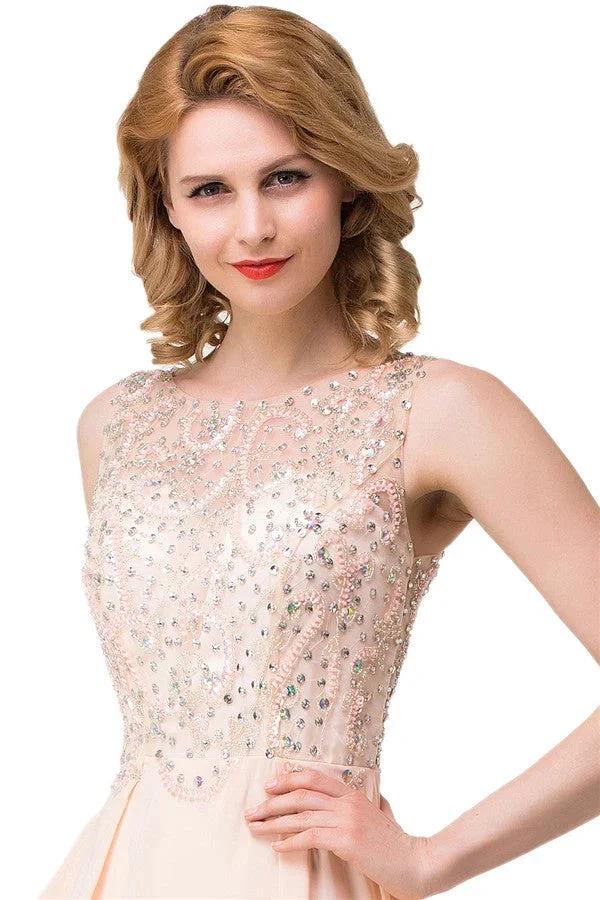 A-line Chiffon Sequins Crew Sweep-length Prom Dresses - Image 2