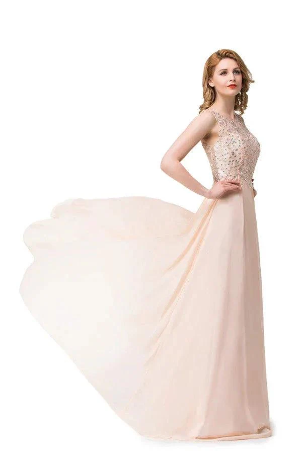 A-line Chiffon Sequins Crew Sweep-length Prom Dresses - Image 3