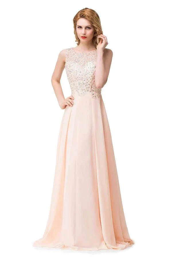 A-line Chiffon Sequins Crew Sweep-length Prom Dresses - Image 4