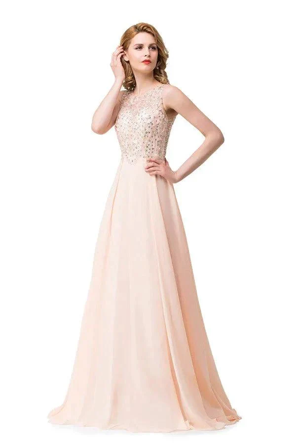 A-line Chiffon Sequins Crew Sweep-length Prom Dresses - Image 5